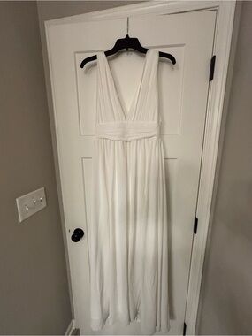 Lulu's White V-Neck Chiffon Maxi Dress
